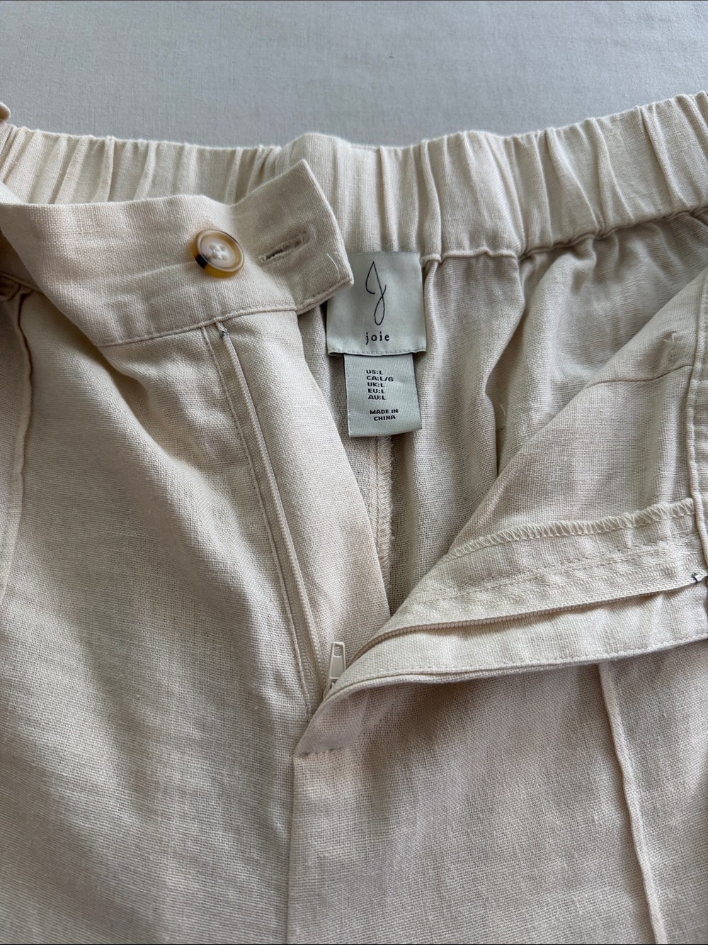Joie Neutral Cream Elastic-Waist Tailored Pants
